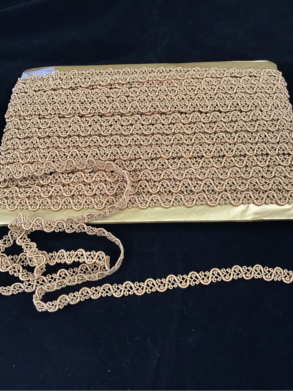 Deep gold gimp trim for upholstery, pillows